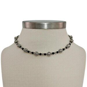 Sterling Ornate Bali Bead Black Bi Cone Necklace C710